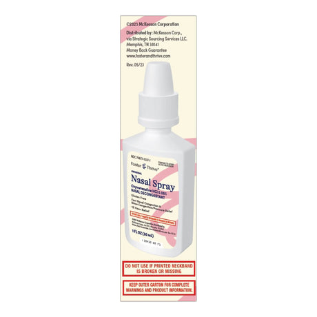 Foster & Thrive Nasal Spray Oxymetazoline HCl 0.05%, side of carton with bottle