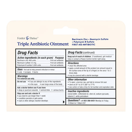 Foster & Thrive Triple Antibiotic Ointment, Bacitracin / Neomycin / Polymyxin B, 1 oz Tube - 70677121701-Single - LL Medico
