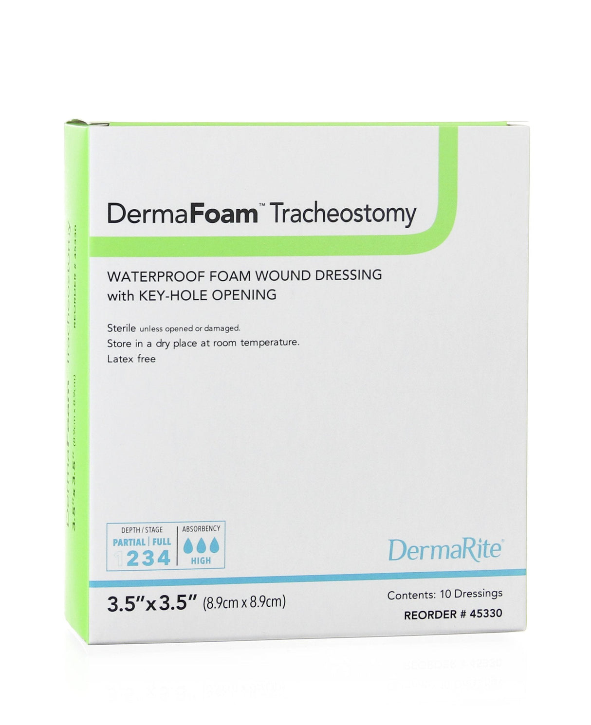 DermaFoam Tracheostomy Nonadhesive without Border Foam Dressing, 3.5 x 3.5 Inch