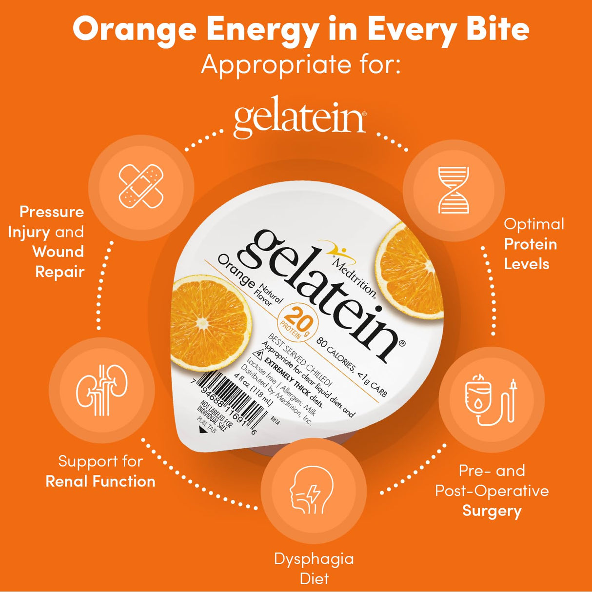 Gelatein Oral Supplement, Orange Flavor, 4 oz Cup - 11691-Single - LL Medico