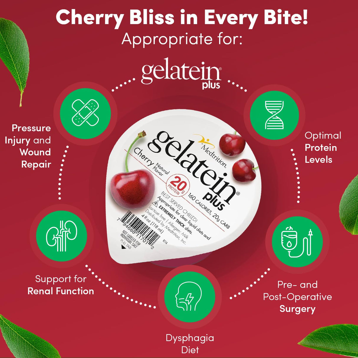 Gelatein Plus Oral Supplement, Cherry Flavor, 4 oz Cup - 11701-Case - LL Medico
