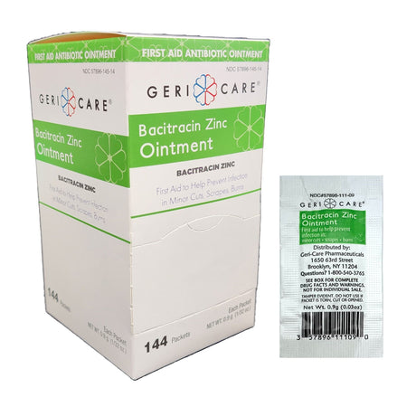 Geri-Care Bacitracin Zinc First Aid Antibiotic Ointment, 500 Units, 0.9 g Packet - S145-14-GCP-Box - LL Medico