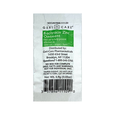 Geri-Care Bacitracin Zinc First Aid Antibiotic Ointment, 500 Units, 0.9 g Packet - S145-14-GCP-Box - LL Medico