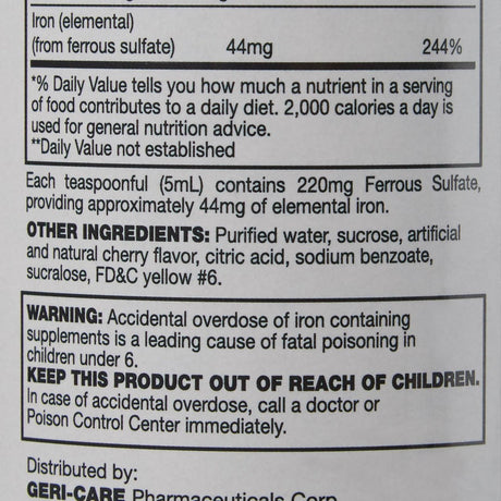 Geri - Care Iron Supplement, 220 mg, 16 oz Elixir - Q701-16-GCP - LL Medico