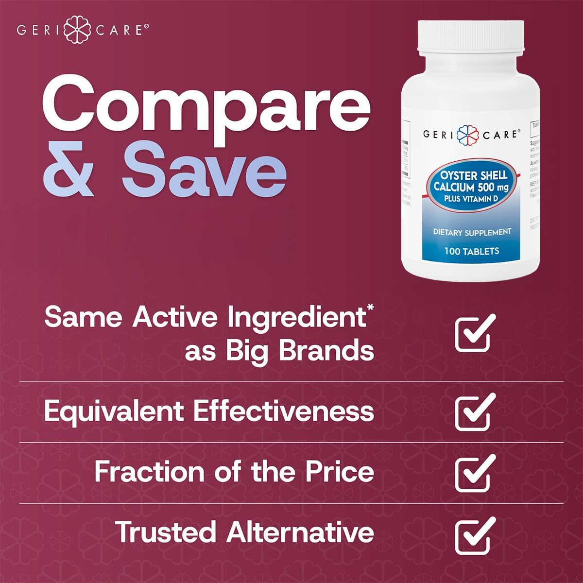 Geri - Care Oyster Shell Calcium Dietary Supplement, 500 mg - 741-01-GCP-Single - LL Medico