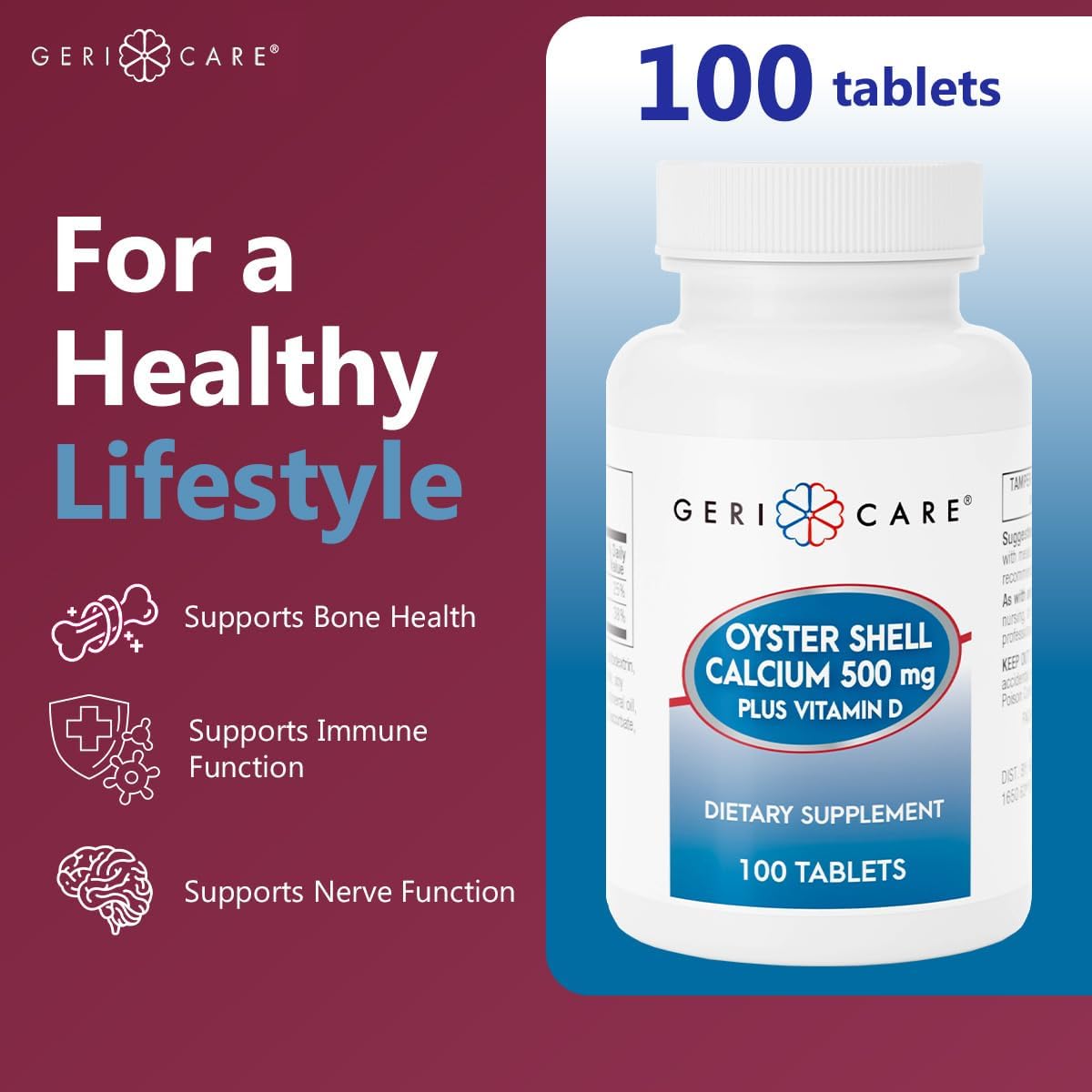 Geri - Care Oyster Shell Calcium Dietary Supplement, 500 mg - 741-01-GCP-Single - LL Medico