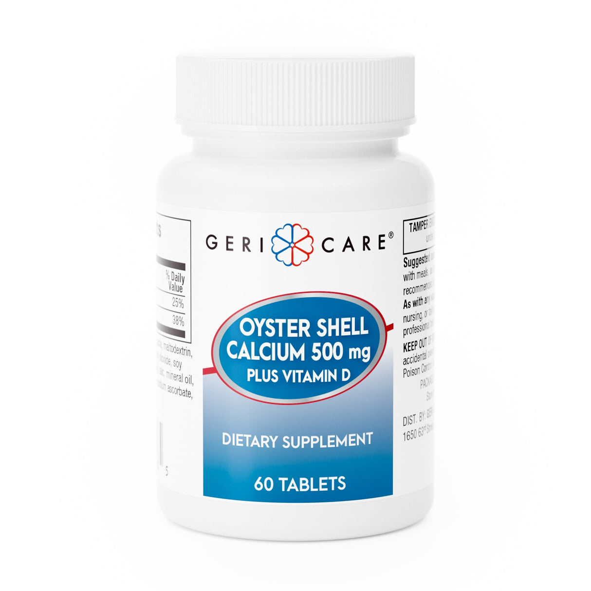 Geri - Care Oyster Shell Calcium Plus Vitamin D Supplement, 500 mg, 60 tablets - 742-06-GCP-Single - LL Medico