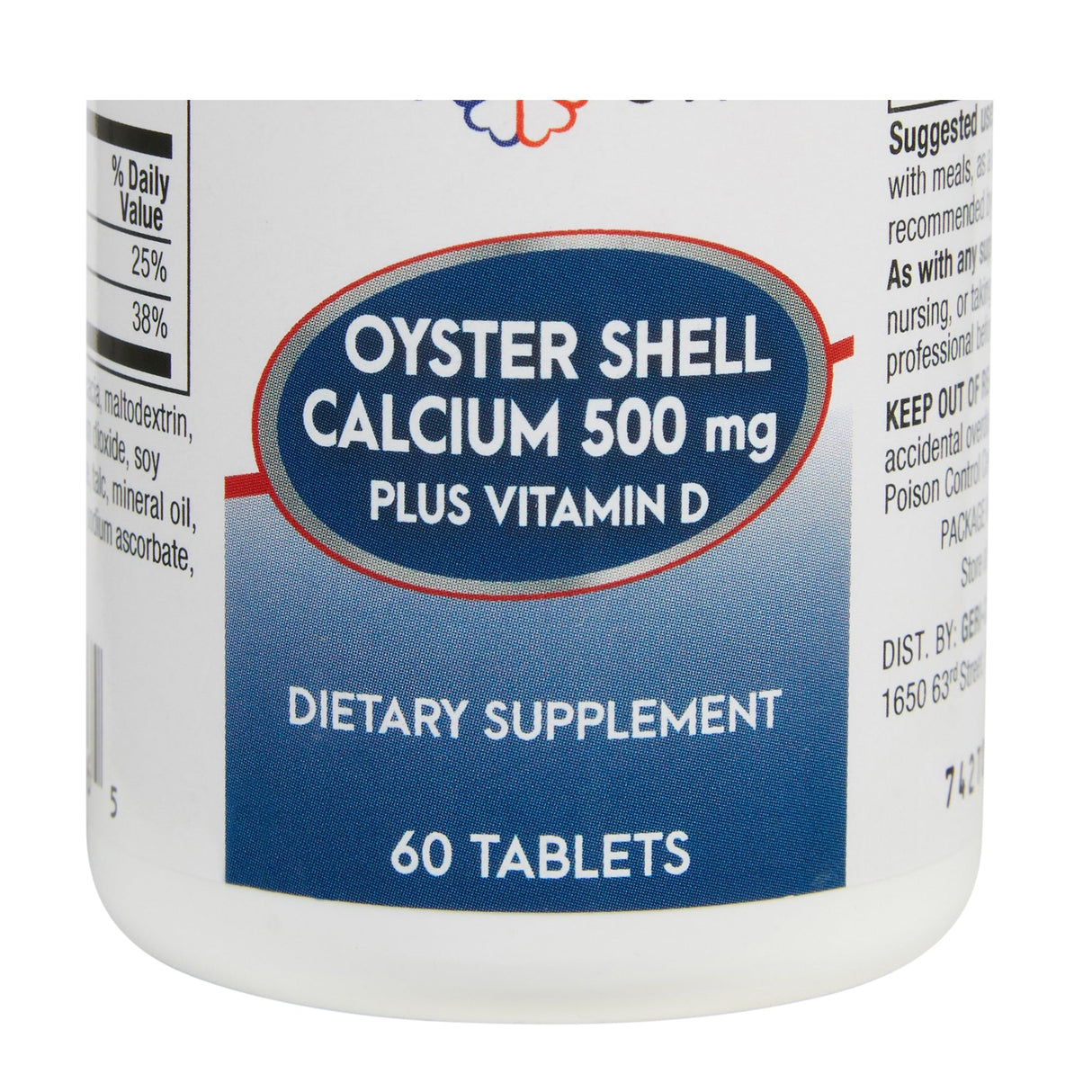Geri - Care Oyster Shell Calcium Plus Vitamin D Supplement, 500 mg, 60 tablets - 742-06-GCP-Single - LL Medico