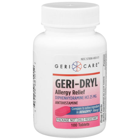 Geri-Dryl Allergy Relief Tablets, Diphenhydramine HCl 25 mg - 681-01-GCP-Bottle - LL Medico
