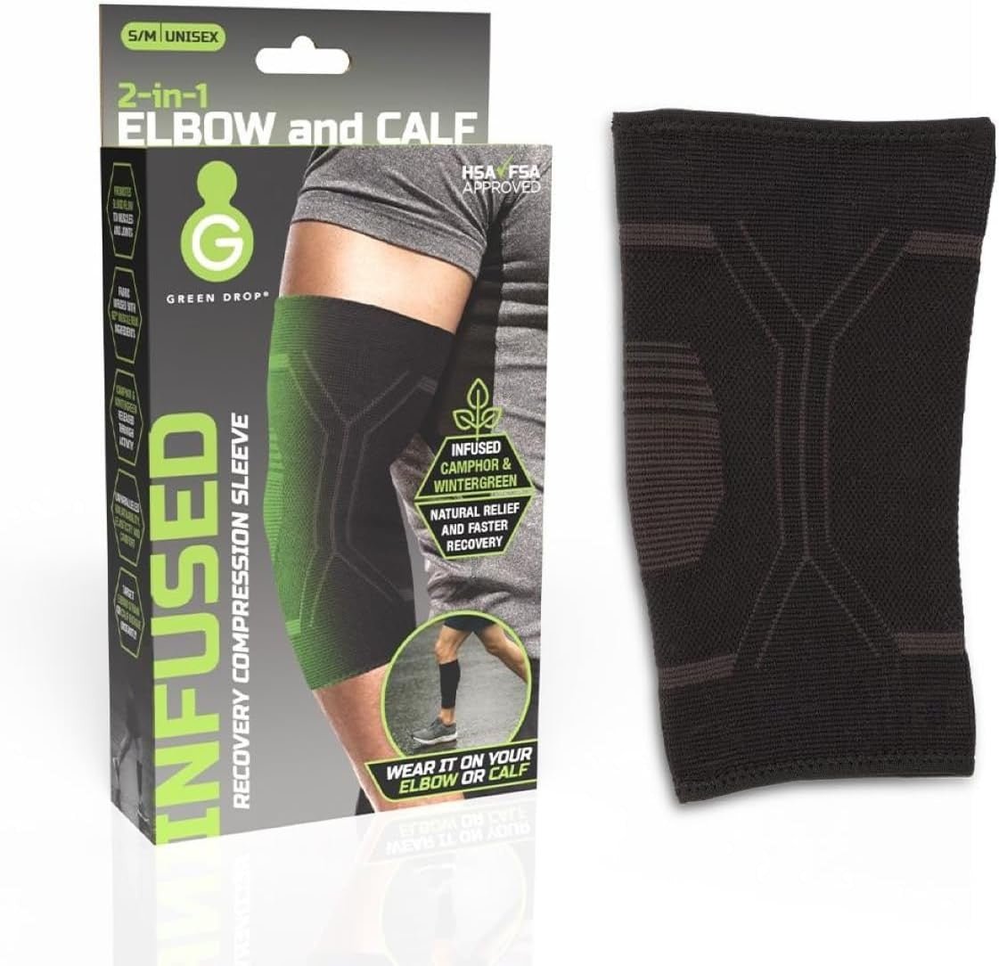 Green Drop Infused Recovery Compression Elbow Sleeve, Small/Medium - ELB-1450-Single - LL Medico