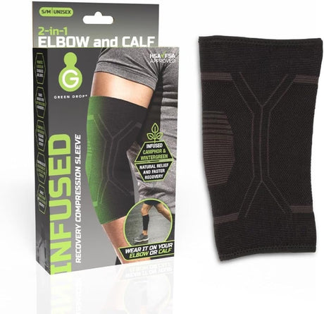 Green Drop Infused Recovery Compression Elbow Sleeve, Small/Medium - ELB-1450-Single - LL Medico