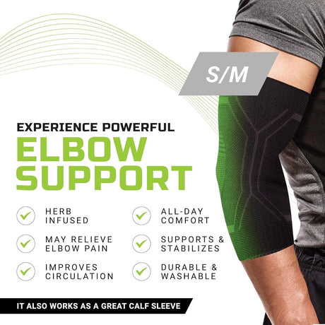 Green Drop Infused Recovery Compression Elbow Sleeve, Small/Medium - ELB-1450-Single - LL Medico