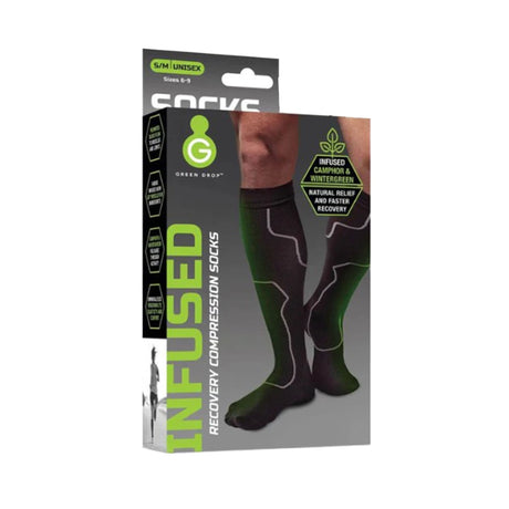 Green Drop Infused Recovery Compression Socks, box front