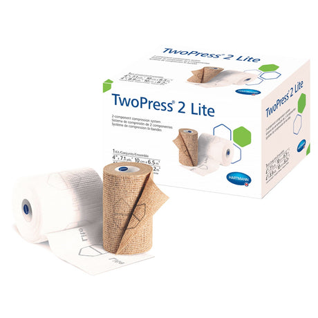 Hartmann TwoPress 2 Lite, Two-Layer Lite Compression Bandage System, 4" x 7.1 Yard / 4" x 8.9 Yard, Tan / White, Self-Adherent Closure, Nonsterile, 30 mmHg - 332021-Single - LL Medico