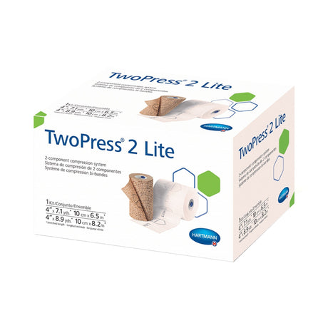 Hartmann TwoPress 2 Lite, Two-Layer Lite Compression Bandage System, 4" x 7.1 Yard / 4" x 8.9 Yard, Tan / White, Self-Adherent Closure, Nonsterile, 30 mmHg - 332021-Single - LL Medico
