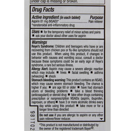 Health Star Low-Dose Aspirin, 81 mg, Tablet - 981-12-HST-Bottle - LL Medico