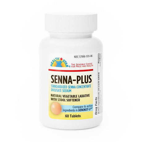 Health Star Senna - S Laxative Plus Stool Softener, 60 ct Bottle - 455-06-HST - LL Medico