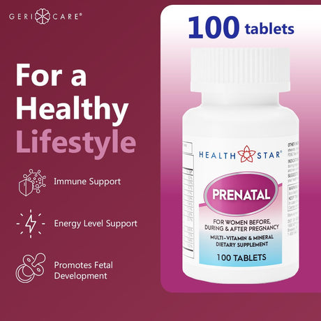 Healthstar Prenatal Vitamin Supplement, 100 tablets - 575-01-HST-Single - LL Medico