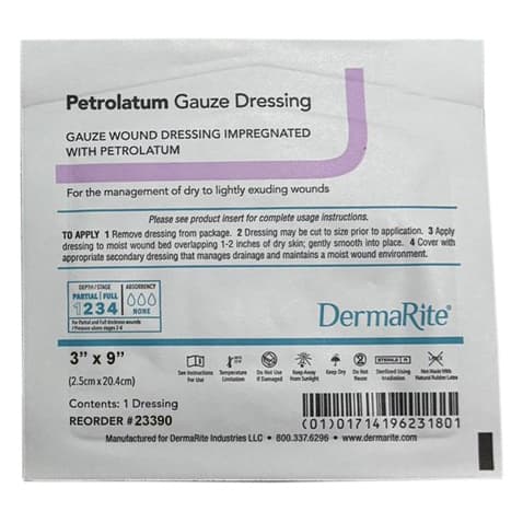DermaRite Petrolatum Impregnated Dressing, 3 x 9 Inch