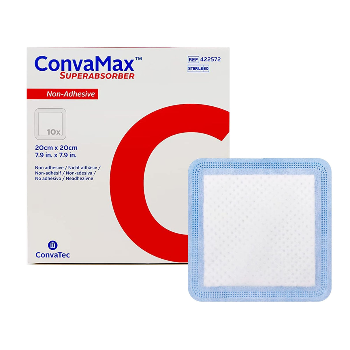 ConvaMax Superabsorber Nonadhesive without Border Foam Dressing, 4 x 8 Inch