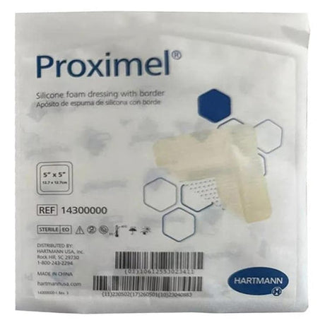 Hartmann Proximel Foam Dressing With Border, Waterproof, Silicone Adhesive, Square, Sterile — 5" x 5"