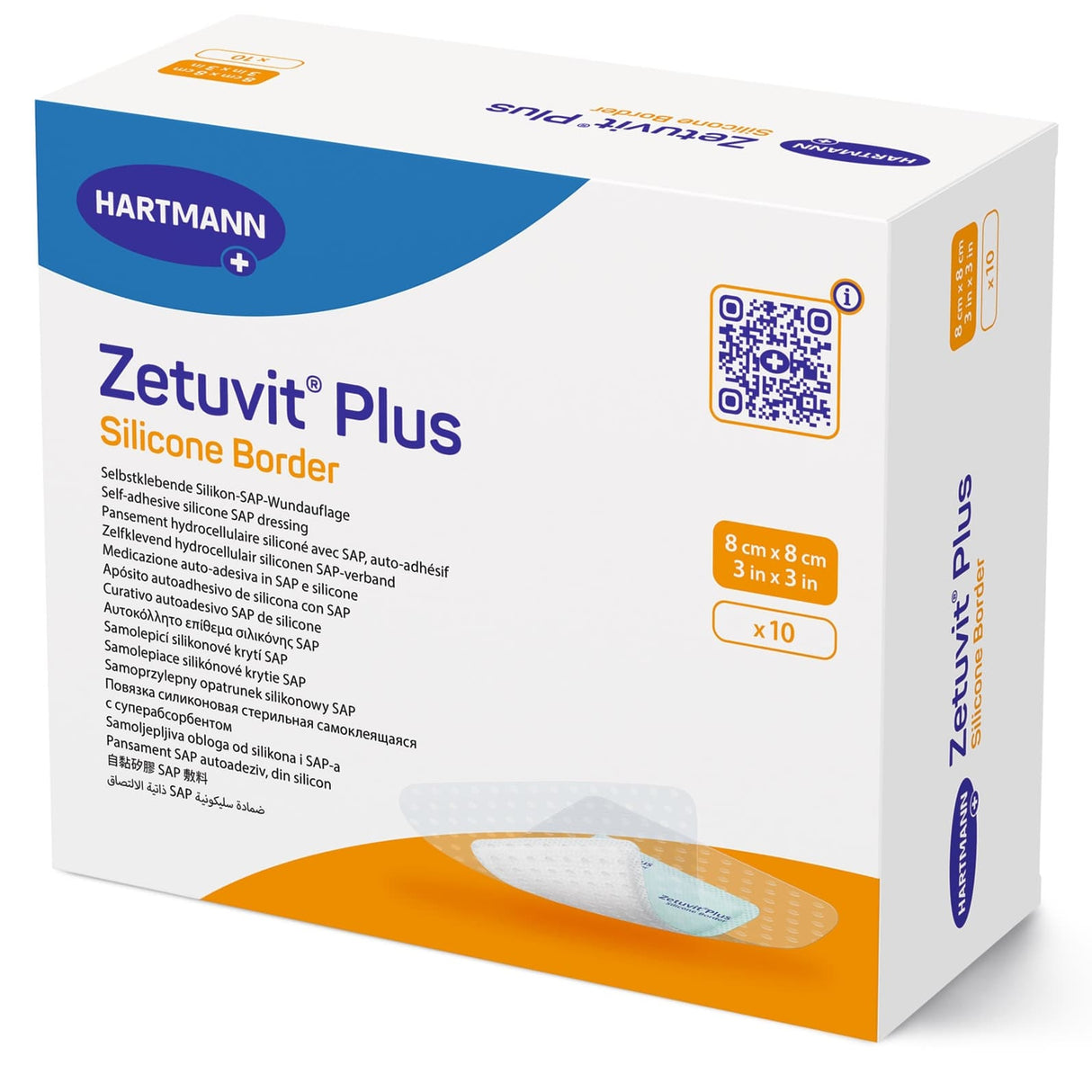Zetuvit Plus Silicone Border Super Absorbent Dressing, 3 x 3 Inch