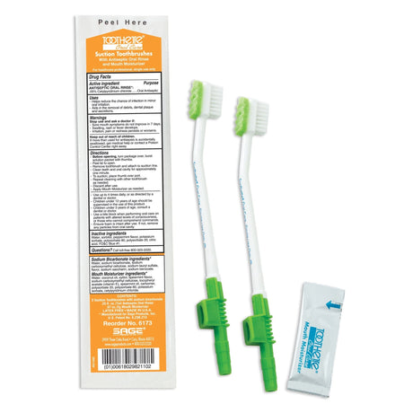 Toothette Suction Toothbrushes with Antiseptic Oral Rinse and Mouth Moisturizer, Pack of 2