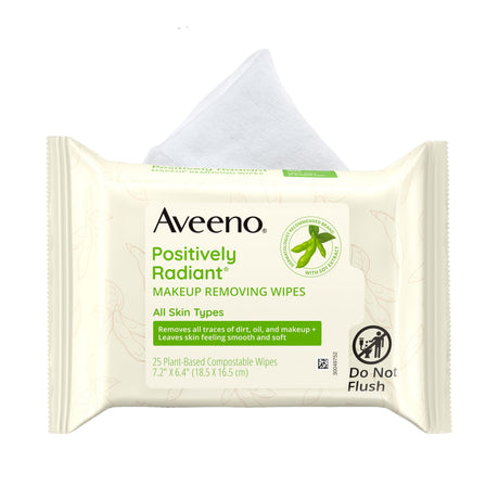 Aveeno Positively Radiant Makeup Removing Wipes, Scented, Pack of 25