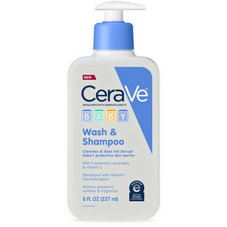CeraVe Baby Wash & Shampoo, Unscented, 8 Fl Oz