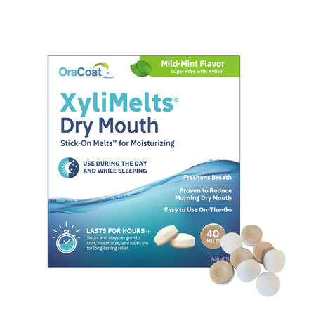 OraCoat XyliMelts Dry Mouth Stick-On Melts, Mild Mint, Box of 40