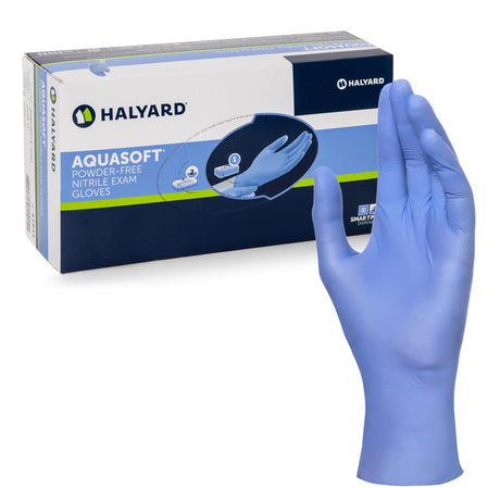 Halyard Aquasoft Nitrile Exam Gloves, Blue, Powder-Free, Textured Fingertips