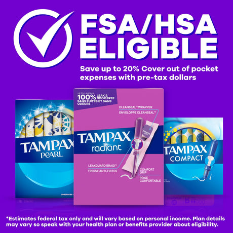 Tampax Radiant Tampons Duopack Regular/Super Absorbency Unscented, Plastic Applicator, 84 Count