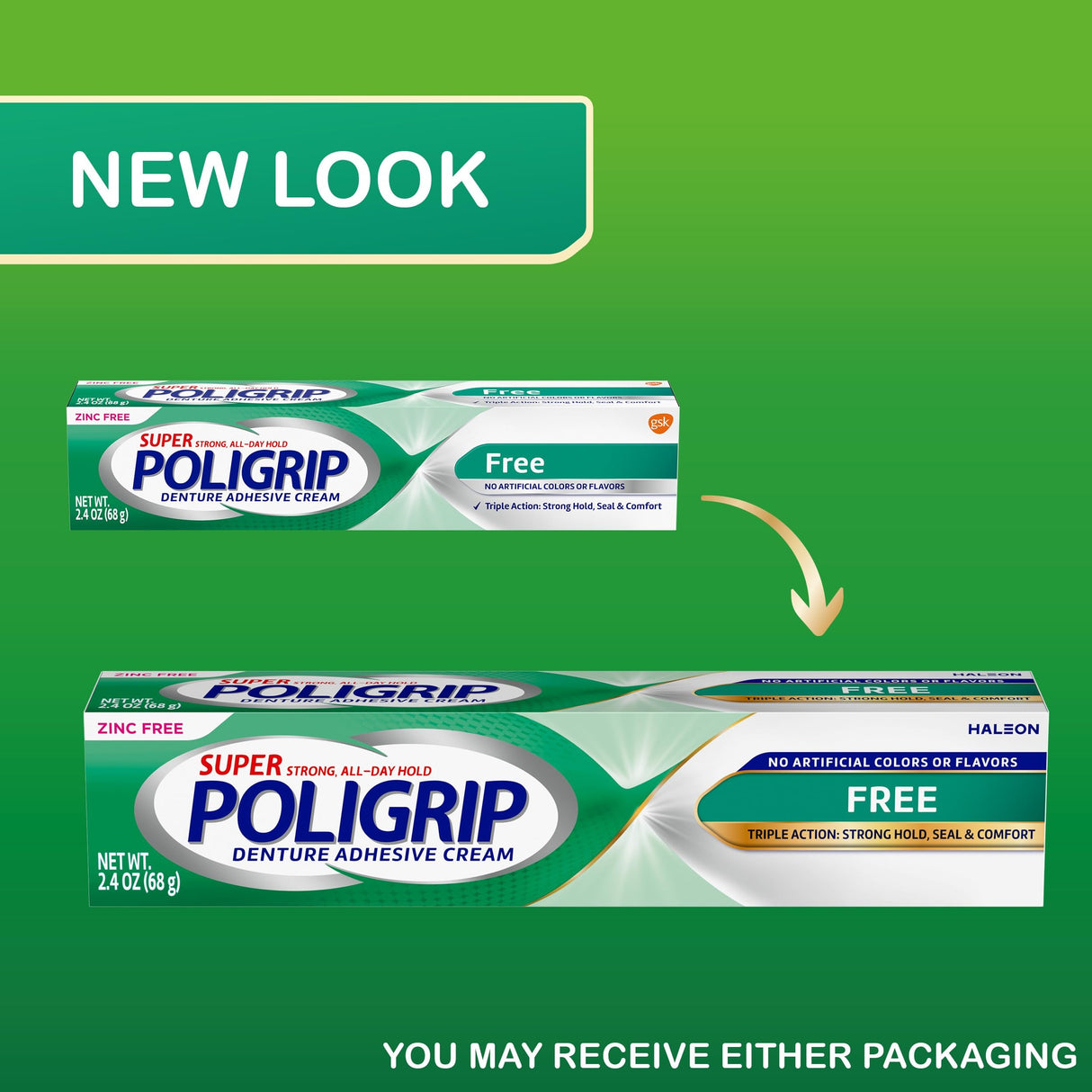 Super Poligrip Free Denture Adhesive Cream, Zinc Free, 2.4 oz