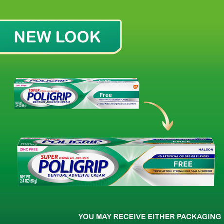 Super Poligrip Free Denture Adhesive Cream, Zinc Free, 2.4 oz