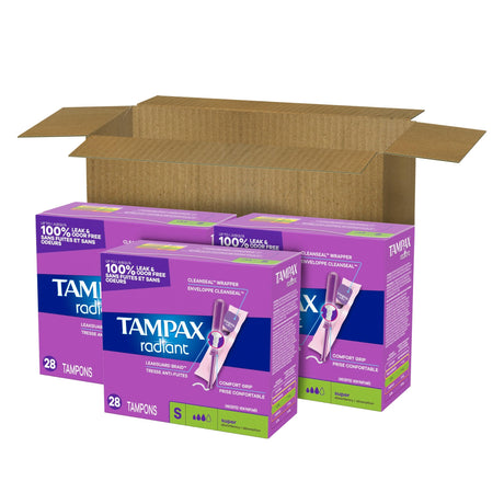 Tampax Radiant Tampons Duopack Regular/Super Absorbency Unscented, Plastic Applicator, 84 Count