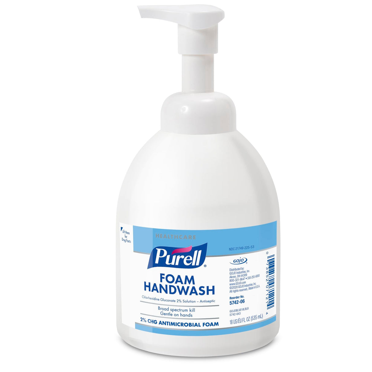 Purell Healthy Soap Antimicrobial Foam Handwash, 2% CHG, Unscented, 18 oz Bottle, Case of 6