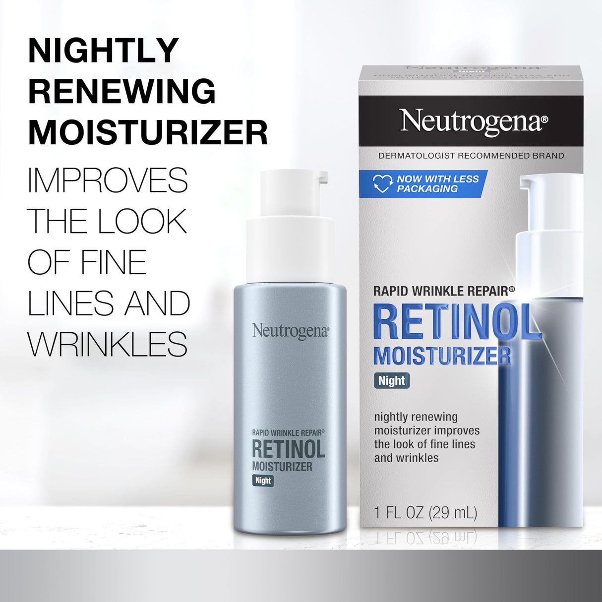 Neutrogena Rapid Wrinkle Repair Retinol Moisturizer Night Lotion, Unscented, 1 fl oz