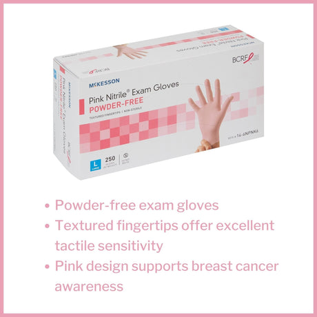 McKesson Pink Nitrile Exam Gloves, Powder-Free