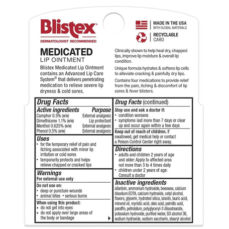 Blistex Medicated Lip Ointment, Lip Protectant/External Analgesic, 0.21 oz