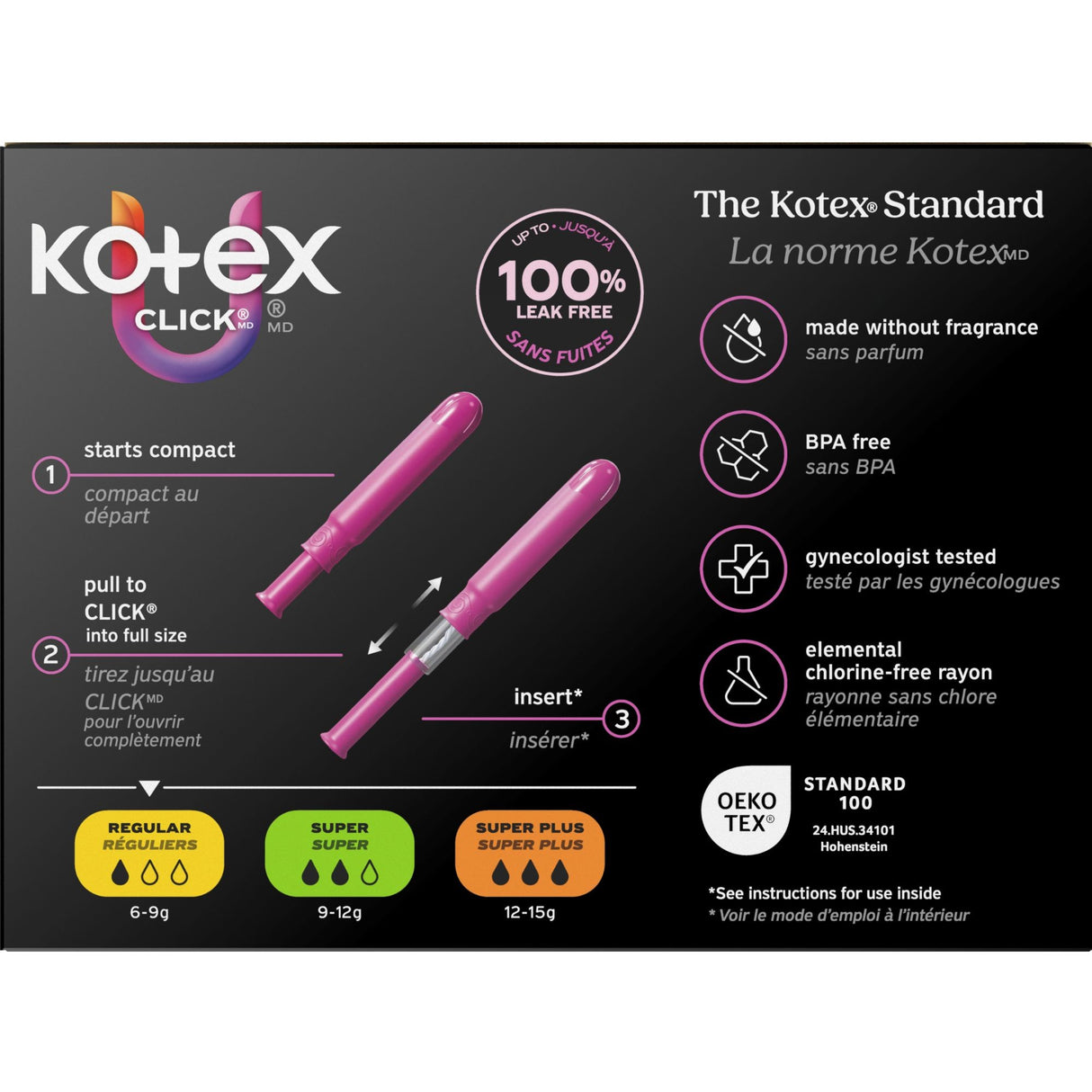 U by Kotex Kotex Click Compact Tampons, Regular Absorbency, Unscented - 53445 - LL Medico