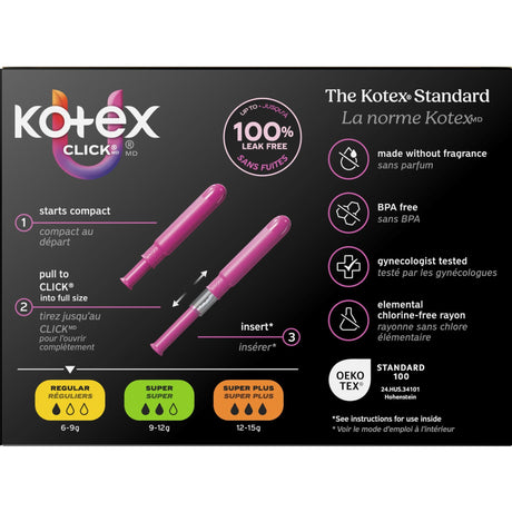 Kotex Click Compact Tampons, Regular Absorbency, Unscented