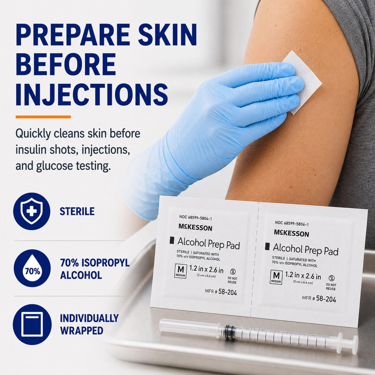 McKesson Alcohol Prep Pad, Sterile, Medium, 1.2" x 2.6"