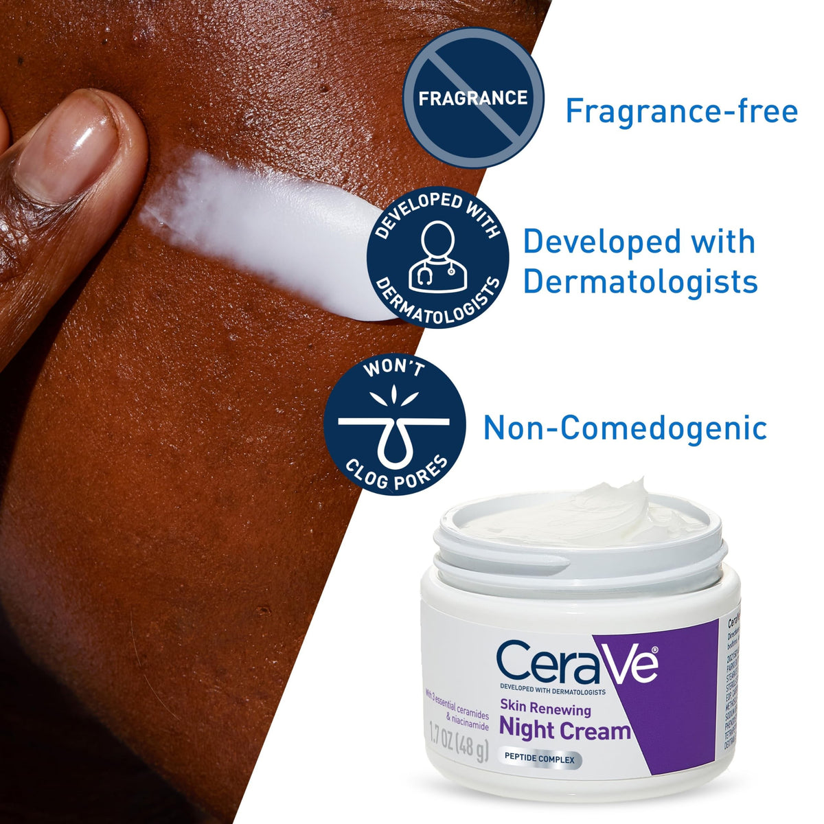 CeraVe Skin Renewing Night Cream, Unscented, 1.7 oz Jar