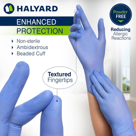 Halyard Aquasoft Nitrile Exam Gloves, Blue, Powder-Free, Textured Fingertips