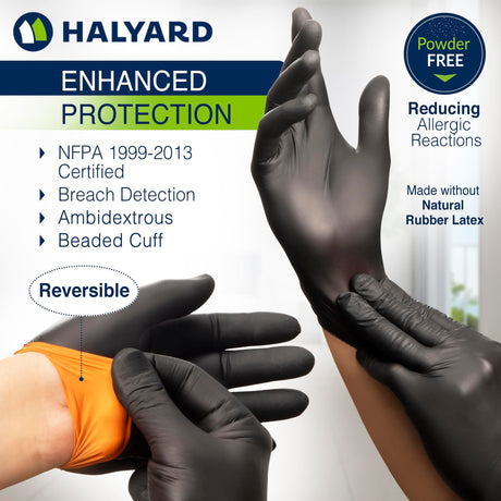 Halyard Black-Fire Powder-Free Nitrile Exam Gloves
