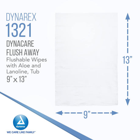 DynaCare Flush Away Flushable Wipes, Aloe & Lanolin, 60 Count Tub