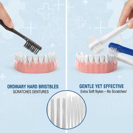 Dawn Mist Denture Brush, 2-Sided Bristle, Opaque