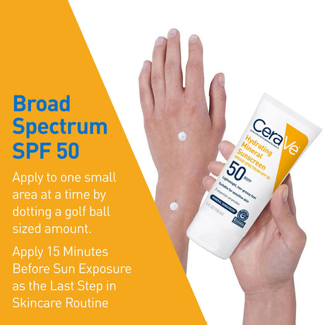 CeraVe Hydrating Mineral Sunscreen for Face SPF 50 Lotion, Unscented, 2.5 fl oz