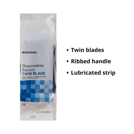 McKesson Disposable Razor, Twin Blade, Ribbed Handle, Lubricated Strip