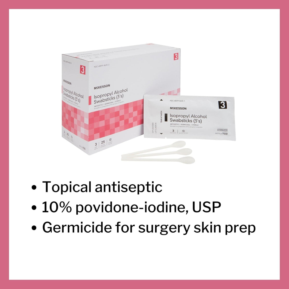 McKesson Isopropyl Alcohol Swabsticks, Antiseptic, 3 Per Pack